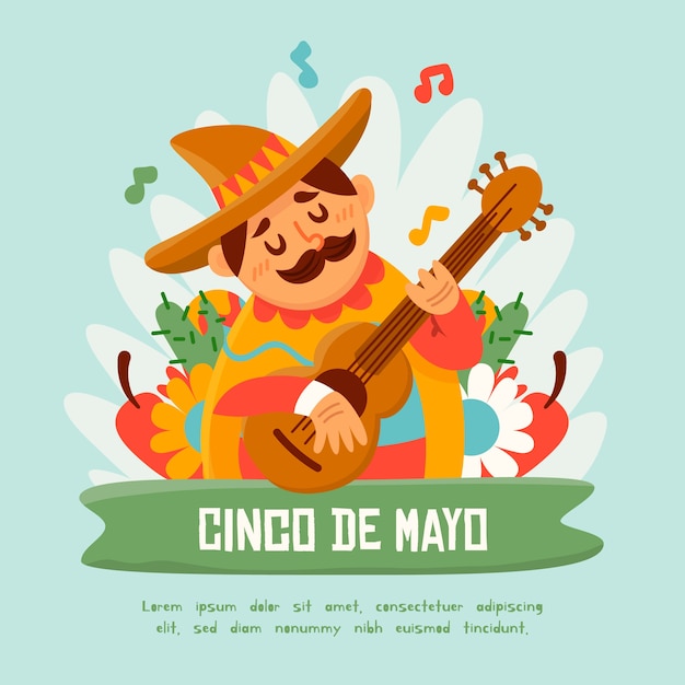 Cinco de mayo con hombre tocando la guitarra