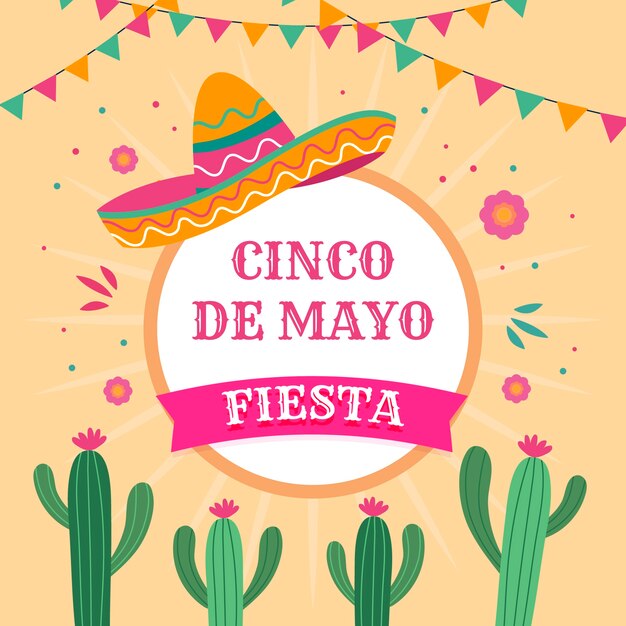 Cinco de mayo con sombrero y cactus