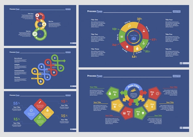 Vector gratuito cinco plantillas de diapositivas de flujo de trabajo