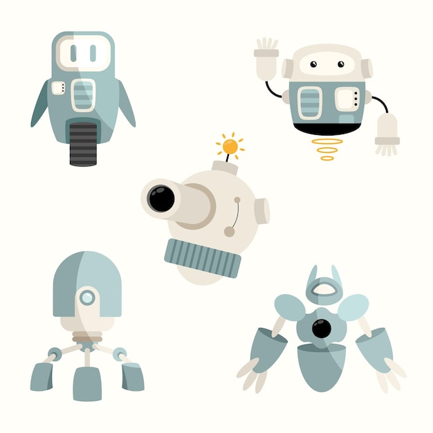 Vector gratuito cinco robots grises