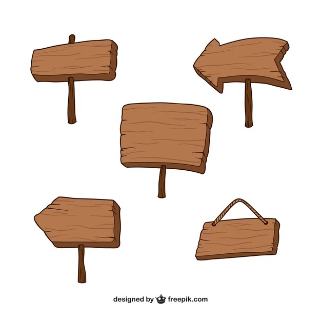 Cinco señales de madera