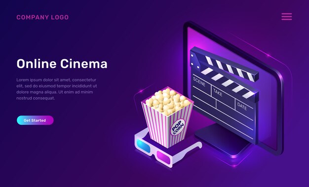 Cine en línea o película, concepto isométrico