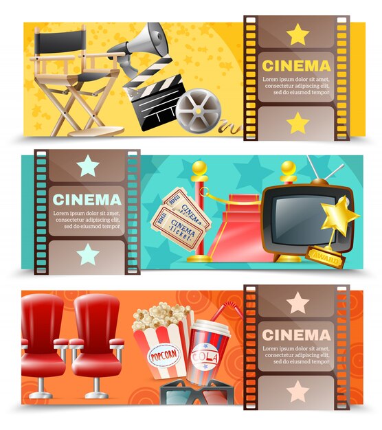 Cine película 3 banners retro horizontales