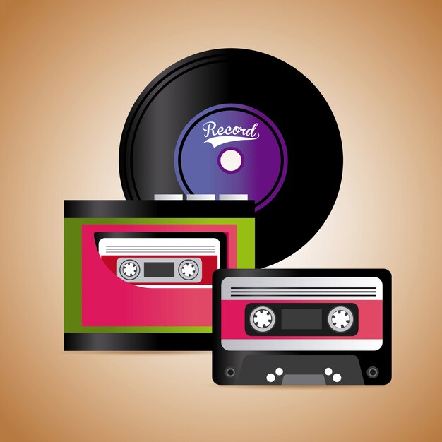 cinta de cassette de música y diseño gráfico de vinilo