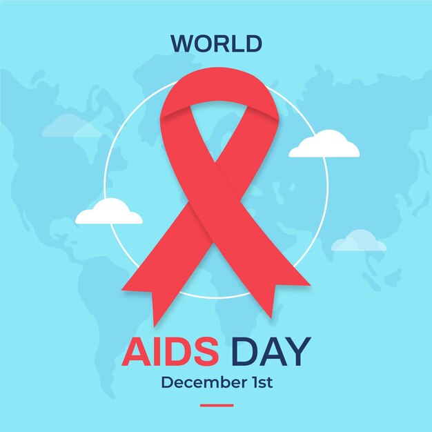 Cinta ilustrada del día mundial del sida en mapa del mundo ligero