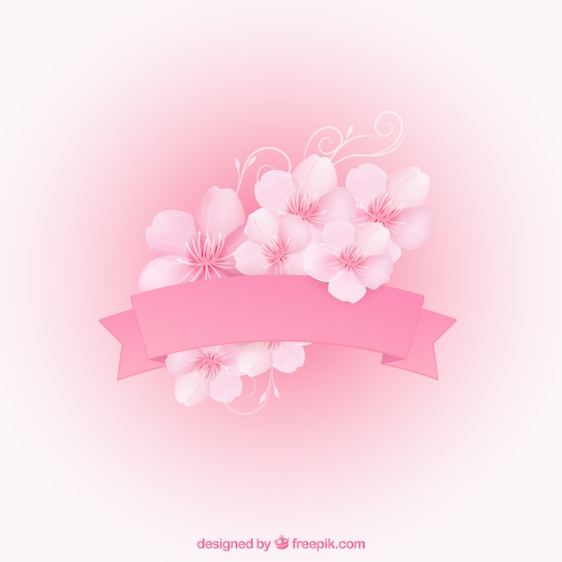 Cinta rosa con flores de cerezo