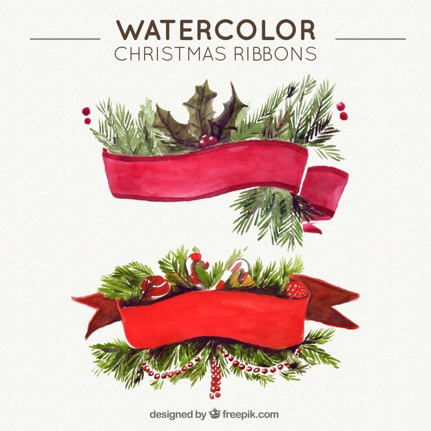 Cintas de acuarela navideñas con elementos de la naturaleza