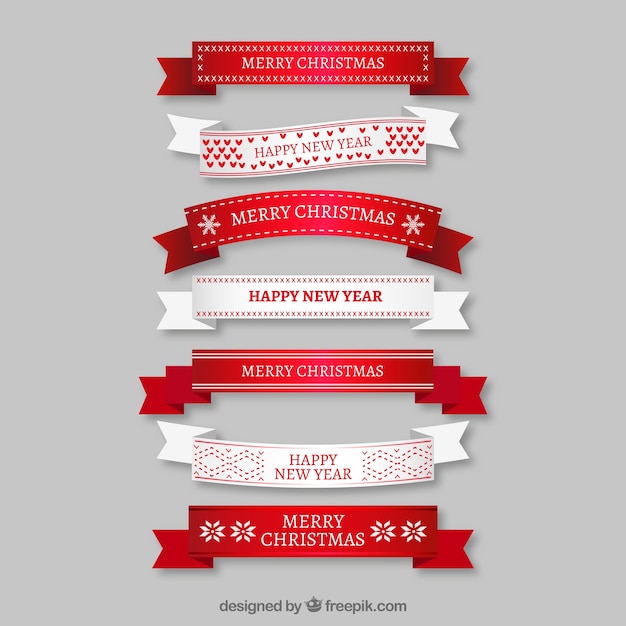 Vector gratuito cintas blancas y rojas de navidad en diseño plano