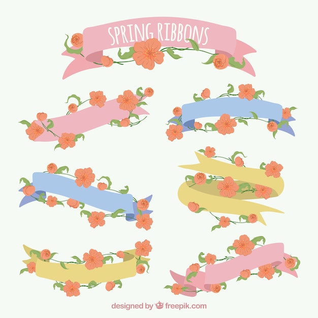 Vector gratuito cintas bonitas con flores de primavera