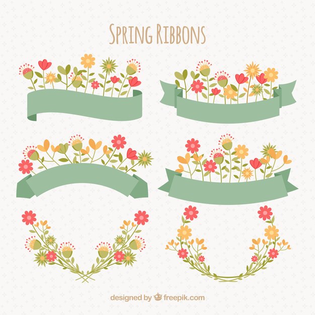 Cintas florales en diseño plano para primavera
