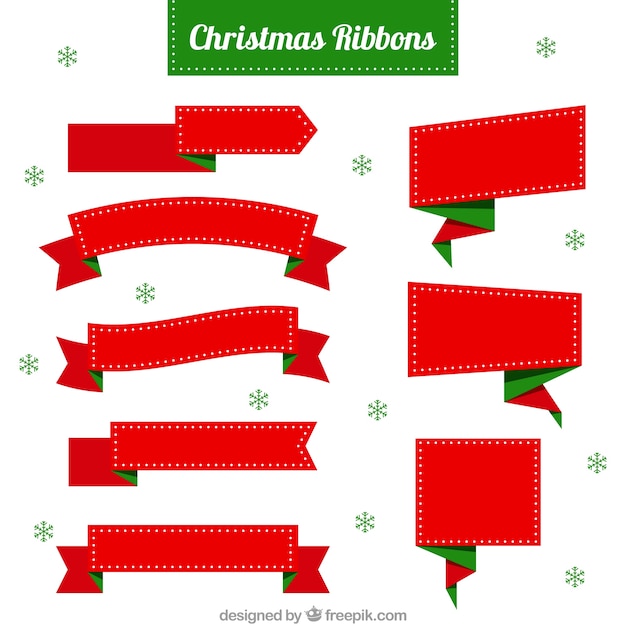 Vector gratuito cintas de navidad fantásticas con detalles verdes