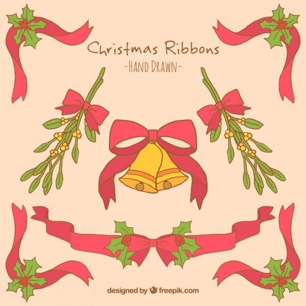 Cintas de navidad con hojas y campanas