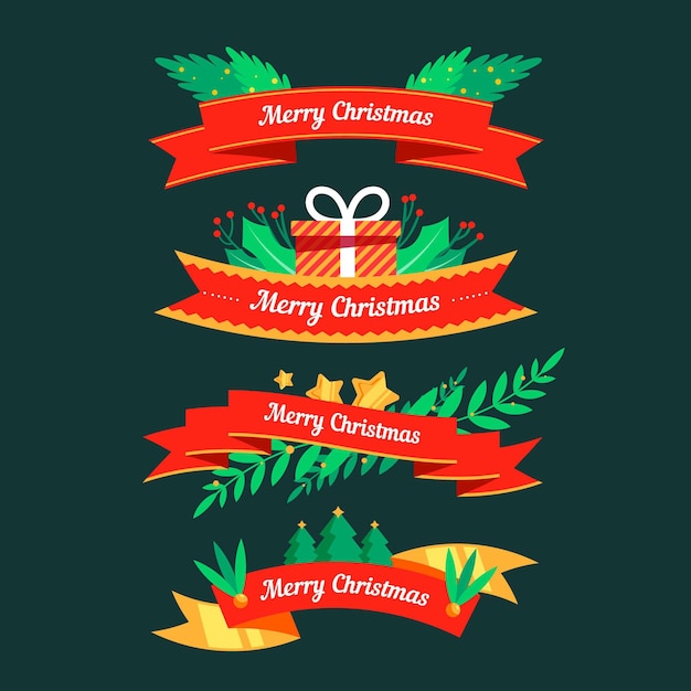 Vector gratuito cintas navideñas de diseño plano