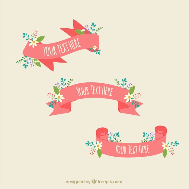 Vector gratuito cintas de primavera rojas con flores bonitas