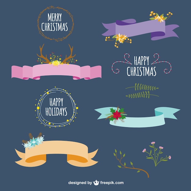 Vector gratuito cintas y saludos de navidad minimalista