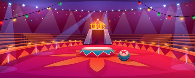 Circo arena escenario redondo clásico bajo la ilustración de la cúpula de la tienda
