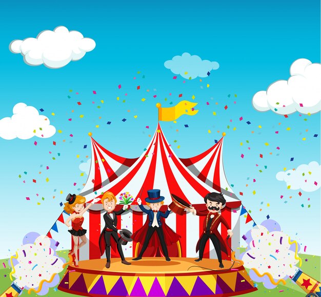 Circo con escena temática de carnaval en estilo de dibujos animados