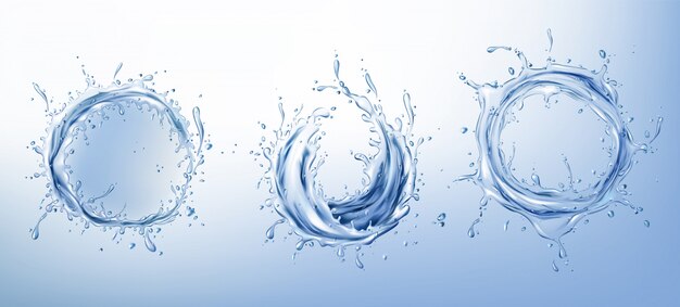 Círculo de agua clara salpica conjunto realista.