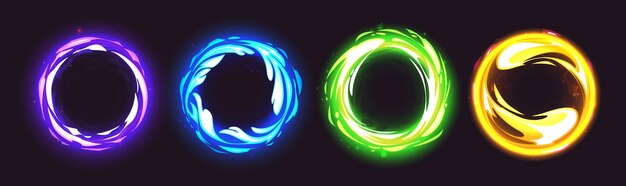 Círculo azul de neón efecto de luz brillante del portal mágico