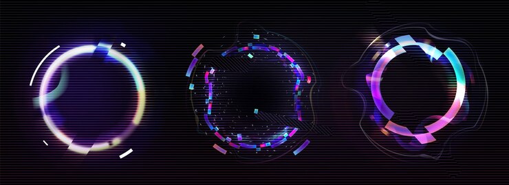 Vector gratuito círculo de efecto de glitch de neón marco de anillo digital