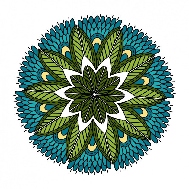 Círculo floral azul y verde