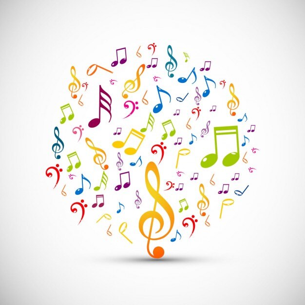 Círculo hecho por notas de música coloridas