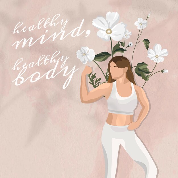 Cita motivacional plantilla editable vector salud y bienestar yoga mujer color floral publicación en redes sociales