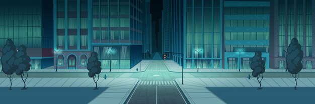 Ciudad de cruce de noche, banner de intersección de transporte vacío