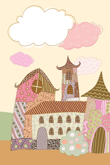 Ciudad decorativa con patrones ilustración vectorial
