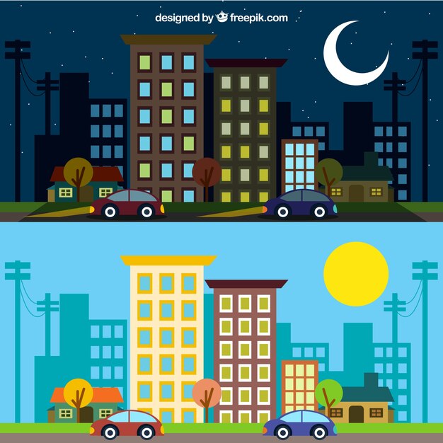 Ciudad en diferentes momentos del dñia