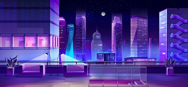 Vector gratuito ciudad moderna megapolis en la noche, vista del paisaje urbano