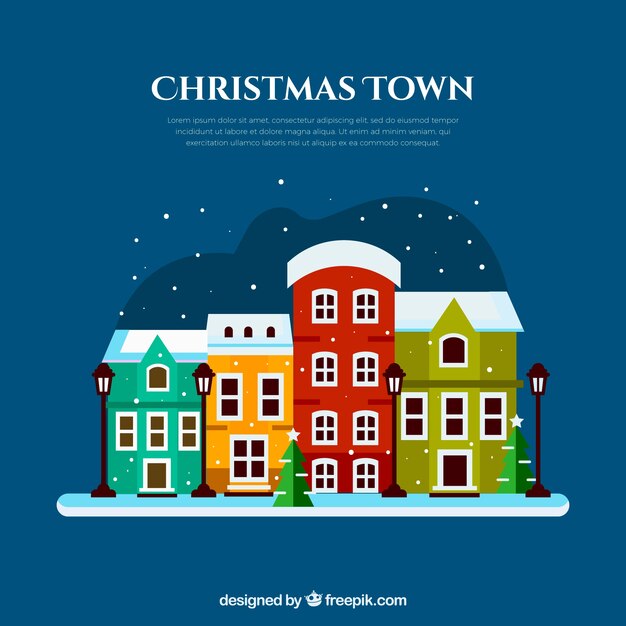 Ciudad de navidad con edificios en colores vivos