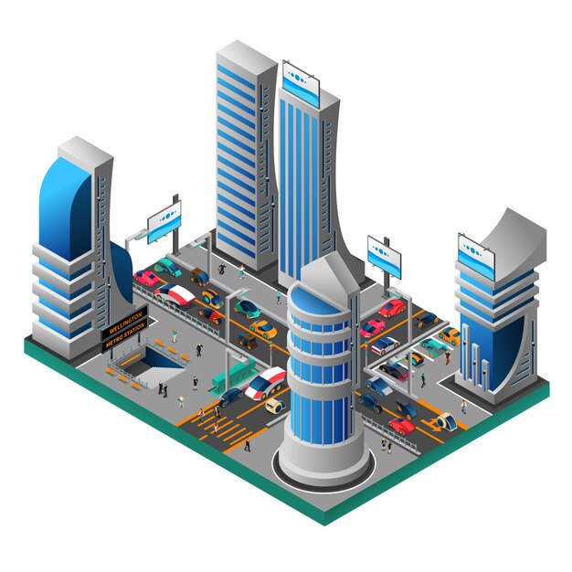 Ciudad de la plantilla isométrica del futuro
