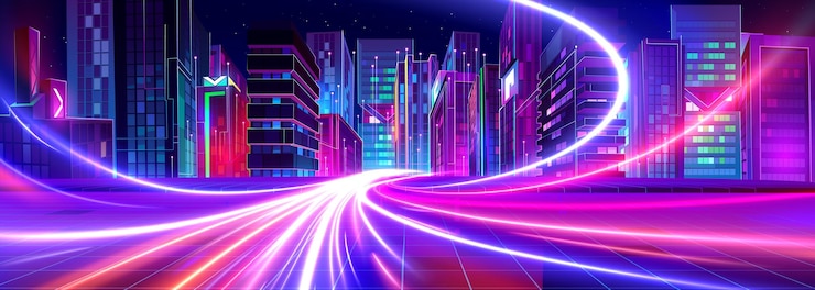 Vector gratuito la ciudad tecnológica del metaverso nocturno futurista