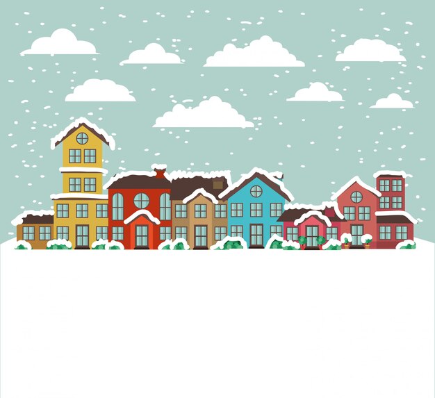 Ciudad urbana en escena de nieve
