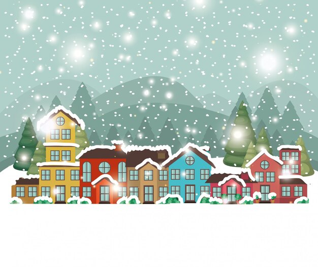 Ciudad urbana en escena de nieve