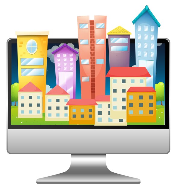 Ciudad urbana en el escritorio de la pantalla de la computadora