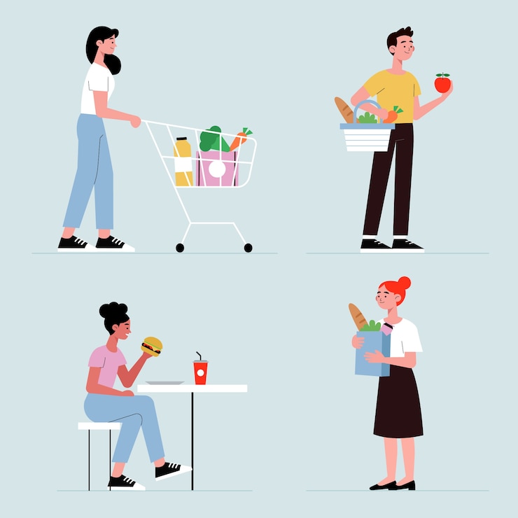 Vector gratuito ciudadanos con comida ilustrada