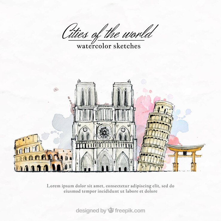 Vector gratuito ciudades del mundo de acuarela