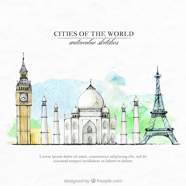 Ciudades del mundo pintadas a mano