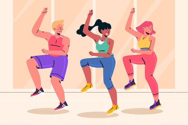 Vector gratuito clase de fitness de baile plano orgánico ilustrada