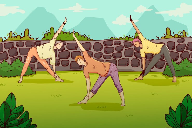 Vector gratuito clase de yoga al aire libre