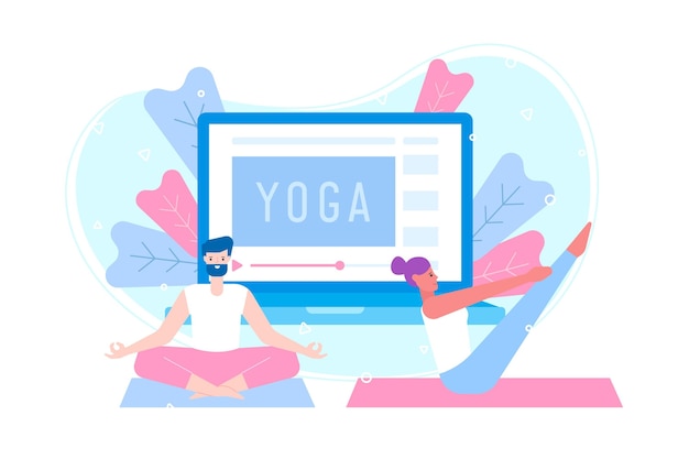 Vector gratuito clase de yoga en línea de diseño plano