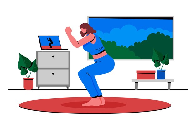 Clases deportivas online dibujadas a mano plana