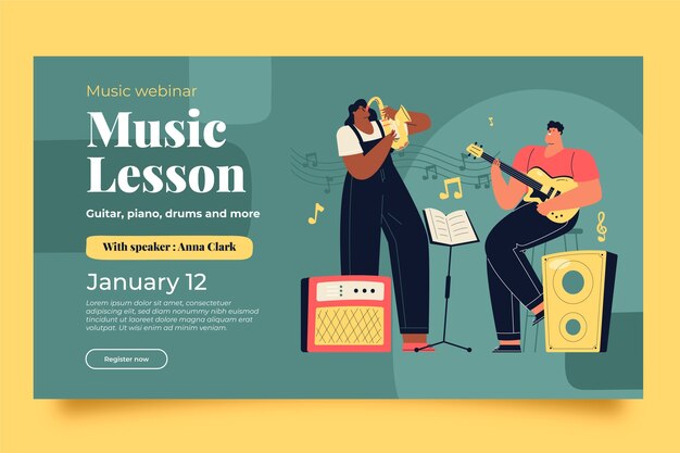 Clases de escuela de música plana y plantilla de seminario web educativo