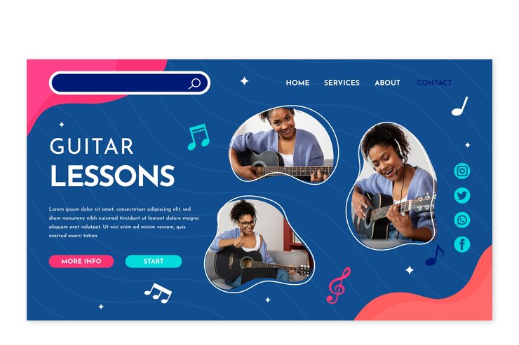 Vector gratuito clases de guitarra de diseño plano dibujado a mano