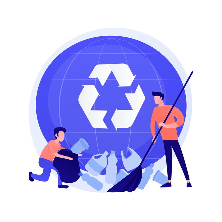 Vector gratuito clasificación de basura plástica. idea de reciclaje y reutilización. hombre recogiendo botellas de plástico