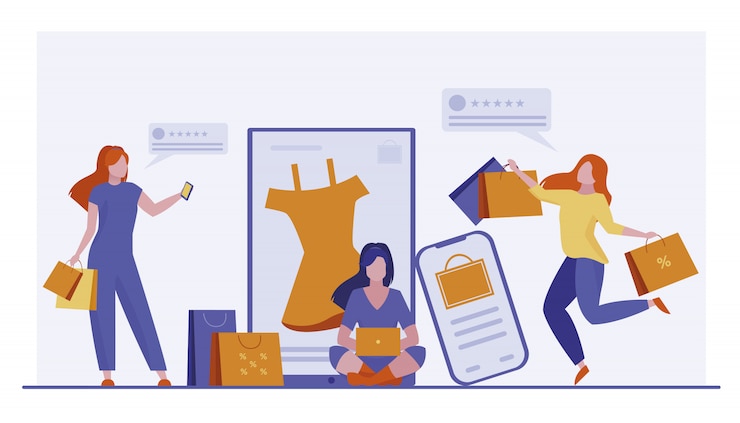 Vector gratuito clientes que compran productos en línea