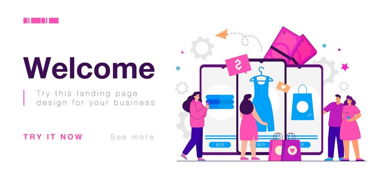 Vector gratuito clientes que compran en tiendas de internet usando aplicaciones en teléfonos móviles. personas que compran ropa en la ilustración vectorial plana de la tienda en línea. compras en línea, venta, concepto de comercio electrónico para banner, diseño de sitios web