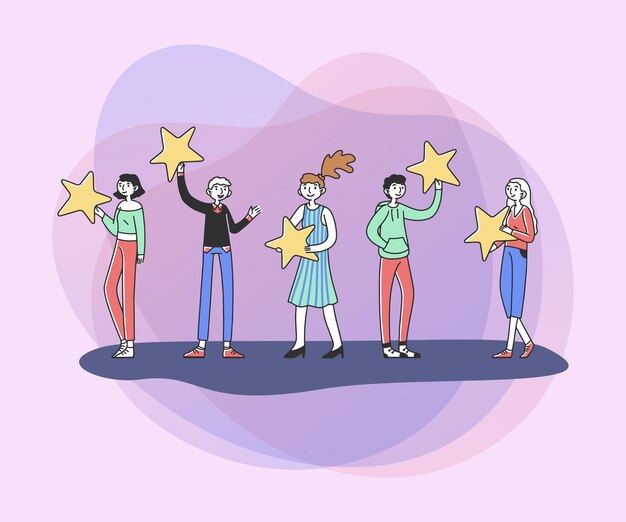 Clientes que tienen estrellas de revisión ilustración vectorial plana